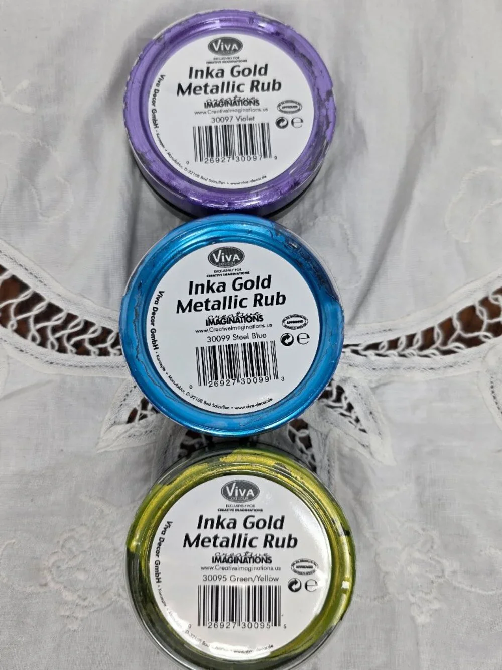 Lot of 3 Inka Gold Metallic Rub 1 Base Coat 2 Rubs Violet Green Blue Viva Colour